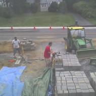First blocks of new retaining wall