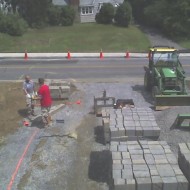 First blocks of new retaining wall